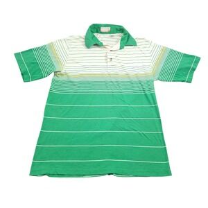 Vintage Sahara Polo Shirt Mens L Green White Striped Short Sleeve Heritage 80s